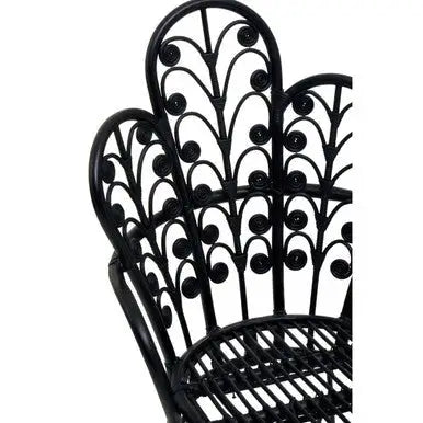 Java Black Natural Rattan Scalloped Back Chair