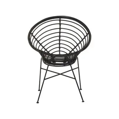 Java Black Rattan Round Chair with Black Iron Legs