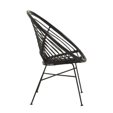 Java Black Rattan Round Chair with Black Iron Legs