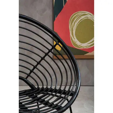 Java Black Rattan Round Chair with Black Iron Legs
