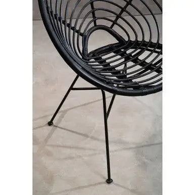 Java Black Rattan Round Chair with Black Iron Legs