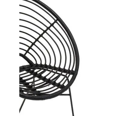 Java Black Rattan Round Chair with Black Iron Legs