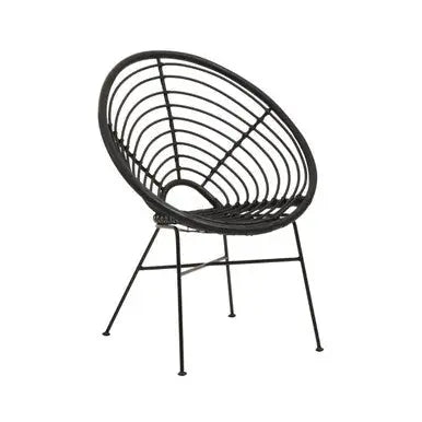 Java Black Rattan Round Chair with Black Iron Legs