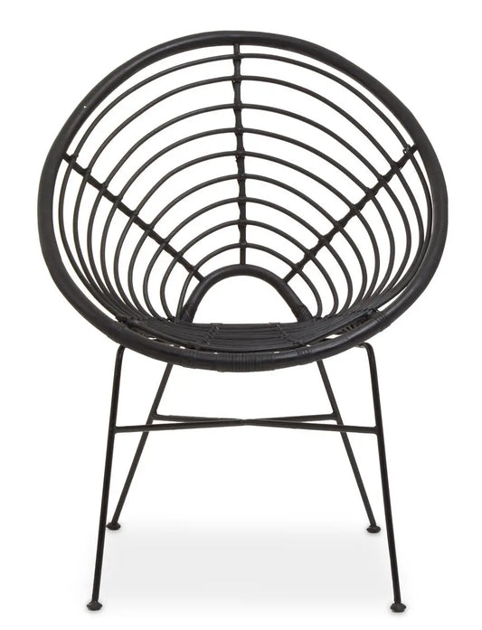 Java Black Rattan Round Chair with Black Iron Legs