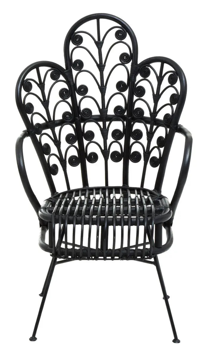 Java Black Rattan Scalloped Back Chair
