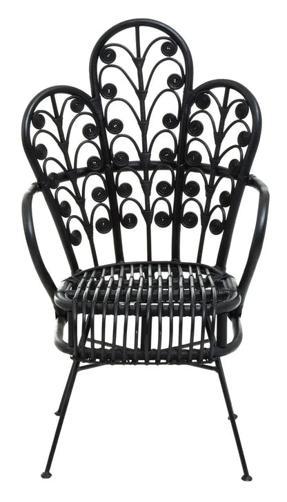 Java Black Rattan Scalloped Back Chair