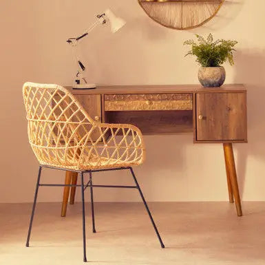 Java Natural Rattan Chair with Lattice Design