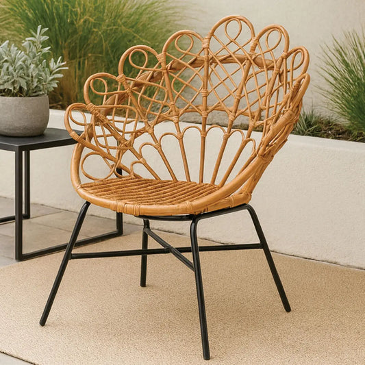 Java Natural Rattan Chair with Peacock Design