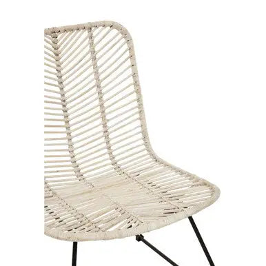 Java White Rattan Chair with Black Finish Legs