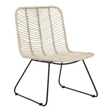Java White Rattan Chair with Black Finish Legs