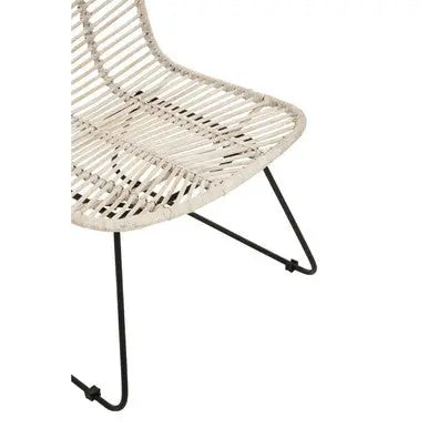 Java White Rattan Chair with Black Finish Legs