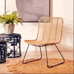 Java White Rattan Chair with Black Finish Legs