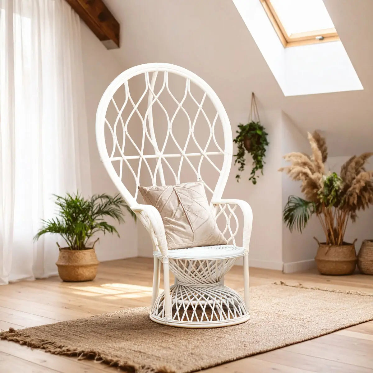 Java White Rattan Curved High Back Chair