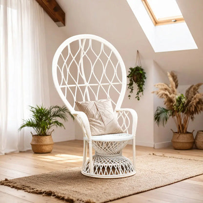 Java White Rattan Curved High Back Chair