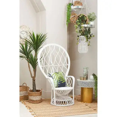 Java White Rattan Curved High Back Chair