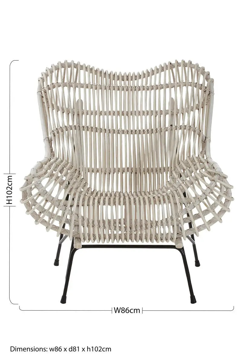 Java White Washed Rattan Curved Chair
