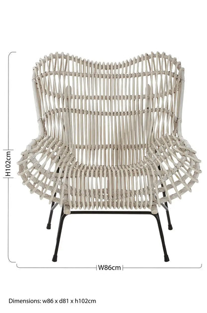 Java White Washed Rattan Curved Chair