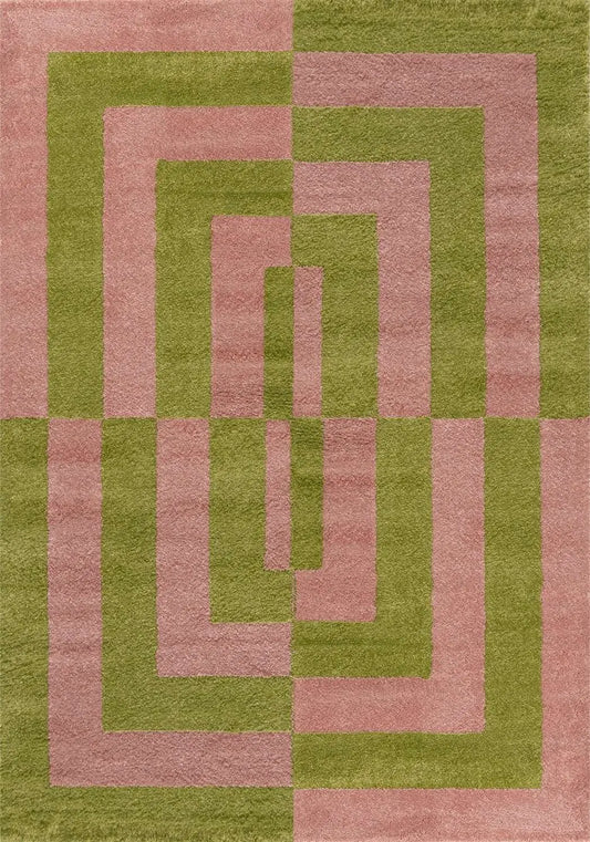 Joli Geometric Green & Pink Rug