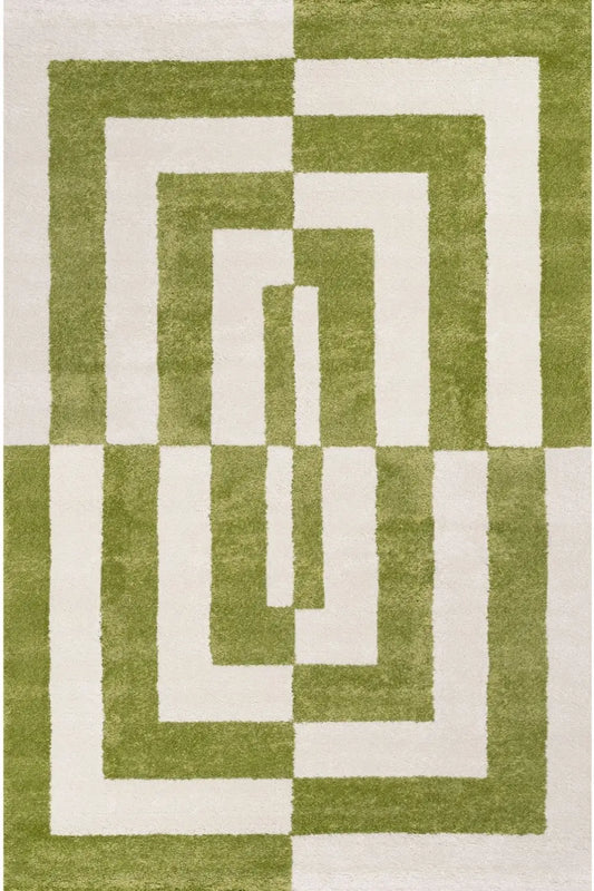 Joli Geometric Green & White Rug