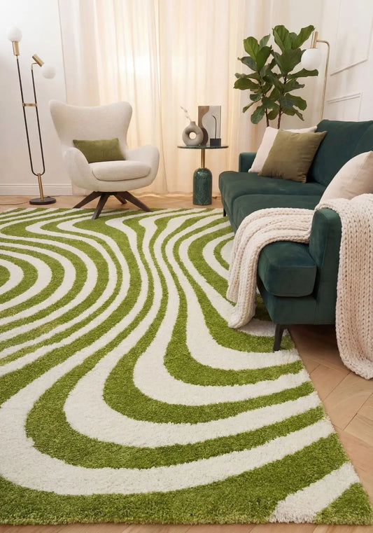 Joli Striped Green & White Rug