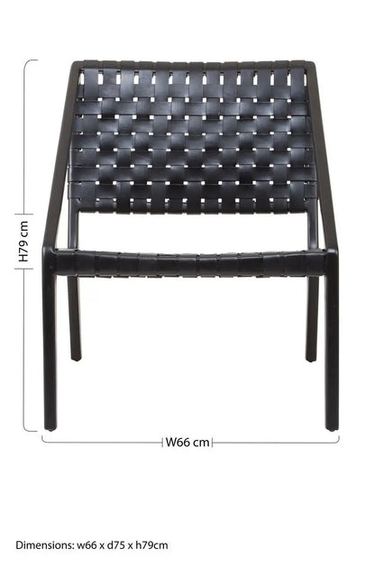 Kendari Black Cow Leather Woven Chair with Wood Frame
