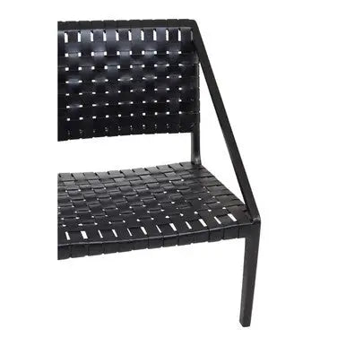 Kendari Black Cow Leather Woven Chair with Wood Frame
