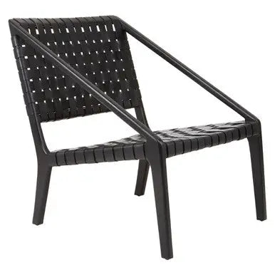 Kendari Black Cow Leather Woven Chair with Wood Frame