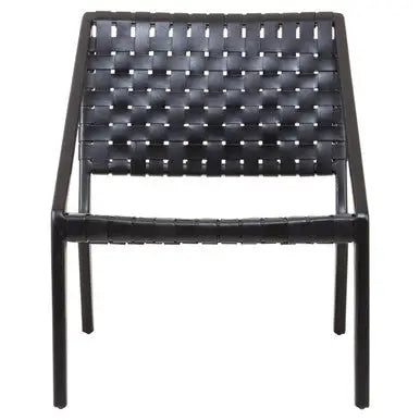 Kendari Black Cow Leather Woven Chair with Wood Frame