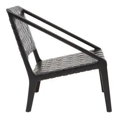 Kendari Black Cow Leather Woven Chair with Wood Frame