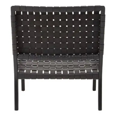 Kendari Black Cow Leather Woven Chair with Wood Frame