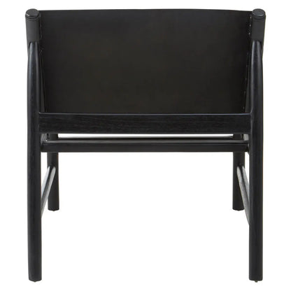 Kendari Black Leather and Teak Modern Sling Chair