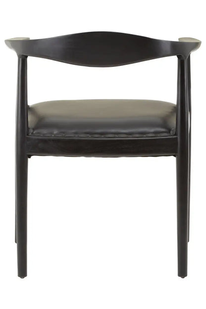 Kendari Black Leather and Teak Wood Chair