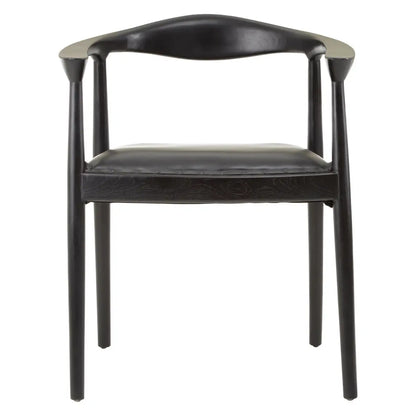 Kendari Black Leather and Teak Wood Chair