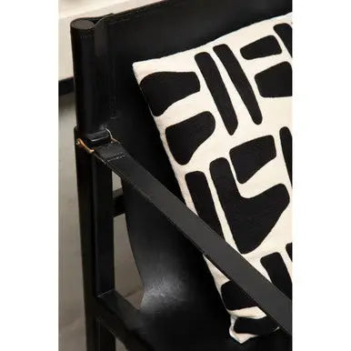 Kendari Black Leather and Teak Wood Frame Armchair