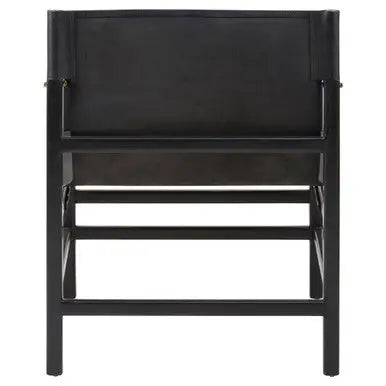 Kendari Black Leather and Teak Wood Frame Armchair