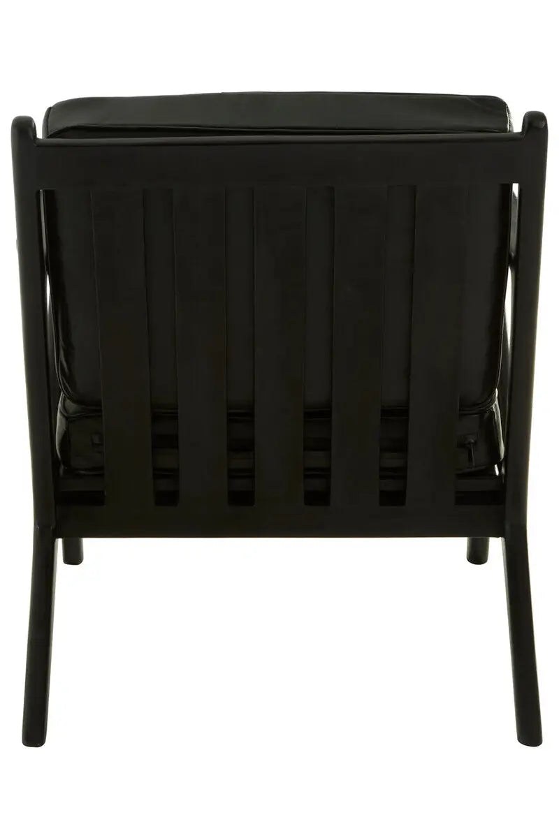 Kendari Black Leather and Teak Wood Frame Armchair