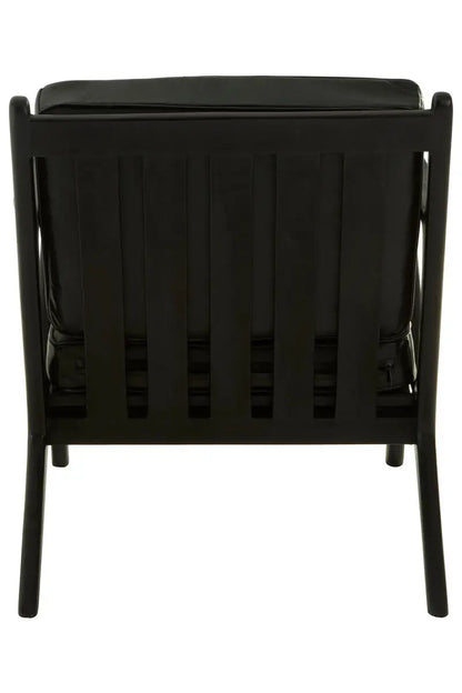 Kendari Black Leather and Teak Wood Frame Armchair