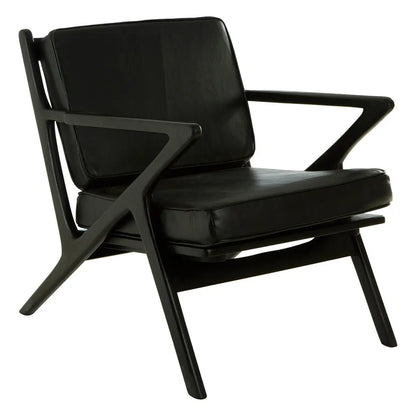 Kendari Black Leather Armchair with Wood Frame