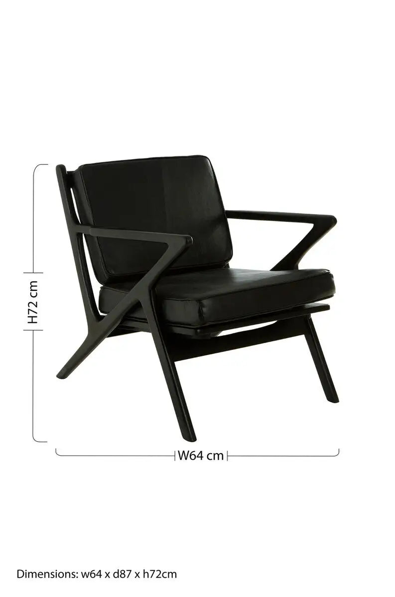 Kendari Black Leather Armchair with Wood Frame