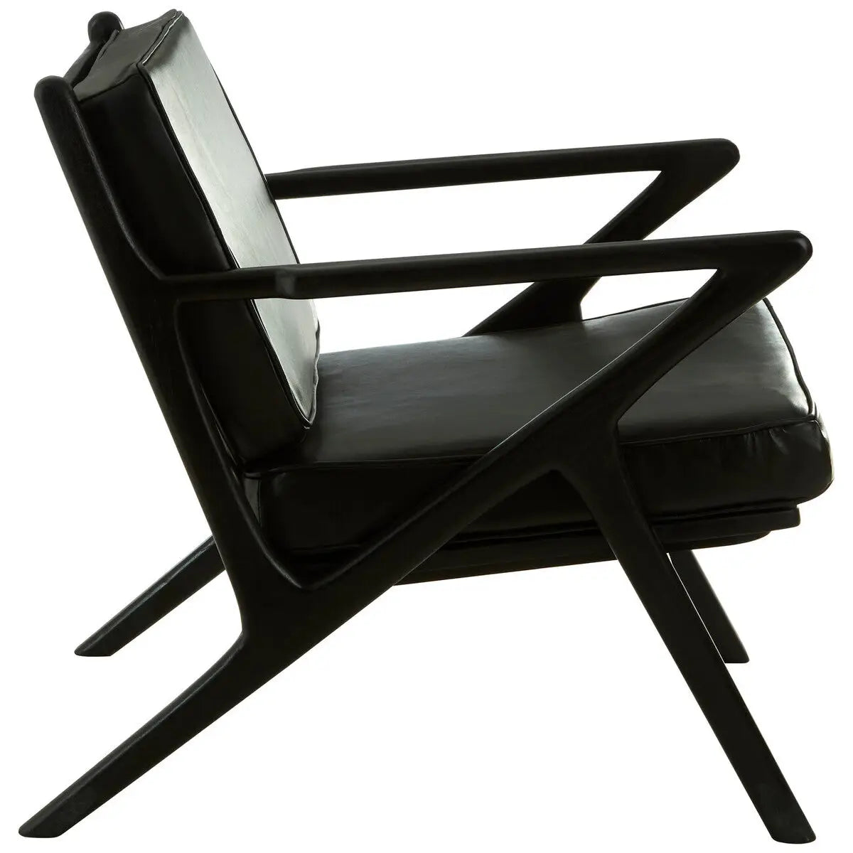 Kendari Black Leather Armchair with Wood Frame