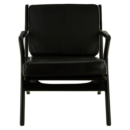 Kendari Black Leather Armchair with Wood Frame