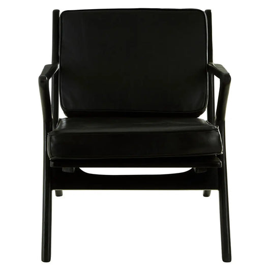 Kendari Black Leather Armchair with Wood Frame