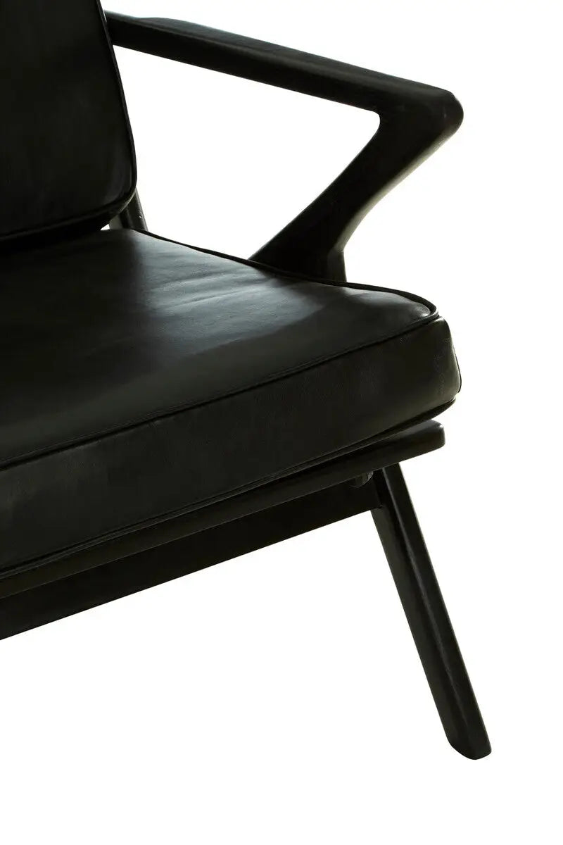 Kendari Black Leather Armchair with Wood Frame