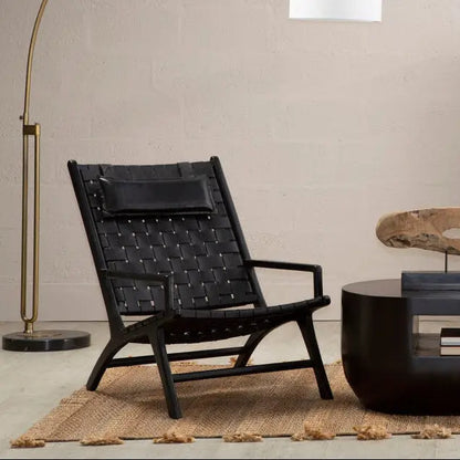 Kendari Black Leather Woven Chair