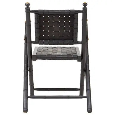 Kendari Black Strapped Leather And Black Teak Wood Chair