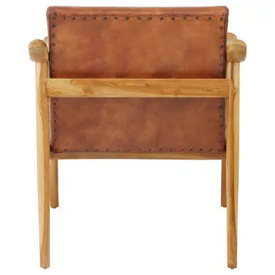 Kendari Brown Leather Armchair with Wood Frame