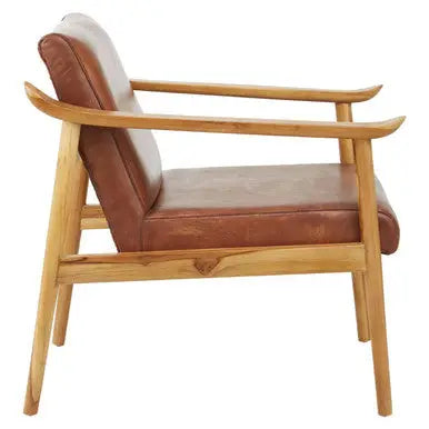 Kendari Brown Leather Armchair with Wood Frame