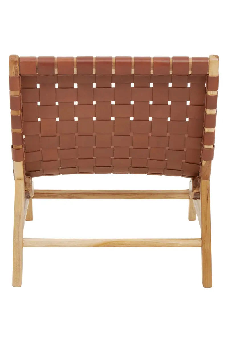 Kendari Brown Woven Leather Chair with Wood Frame