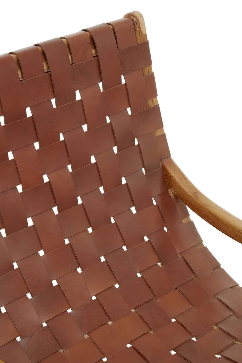 Kendari Brown Woven Leather Chair with Wood Frame
