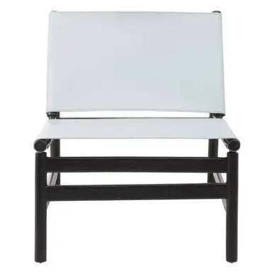 Kendari Grey Leather and Black Teak Modern Sling Chair